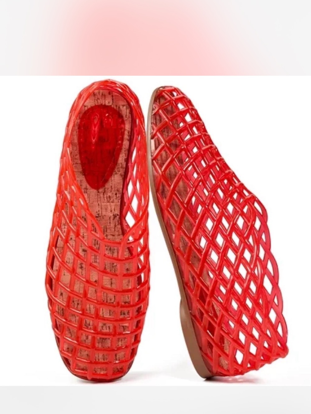 Designer Inspired Mara Red Jelly Lattice Slip-On Flats